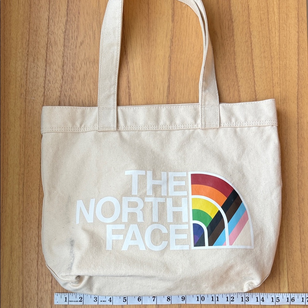 The North Face Cream Tote with Rainbow Logo